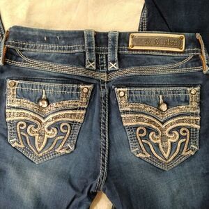 Rock Revival Jeans Womens 26 Darkwash Tali Embellished Midrise Boot Stretch Y2K